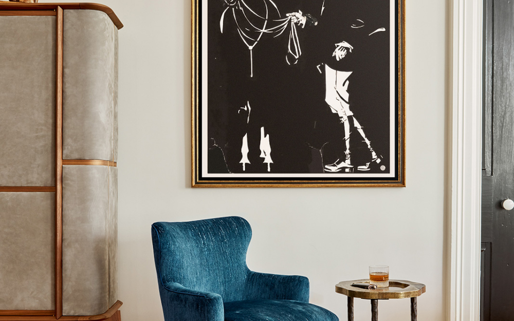 Spottswood Living Room Detail equestrian western vintage rug art velvet country house